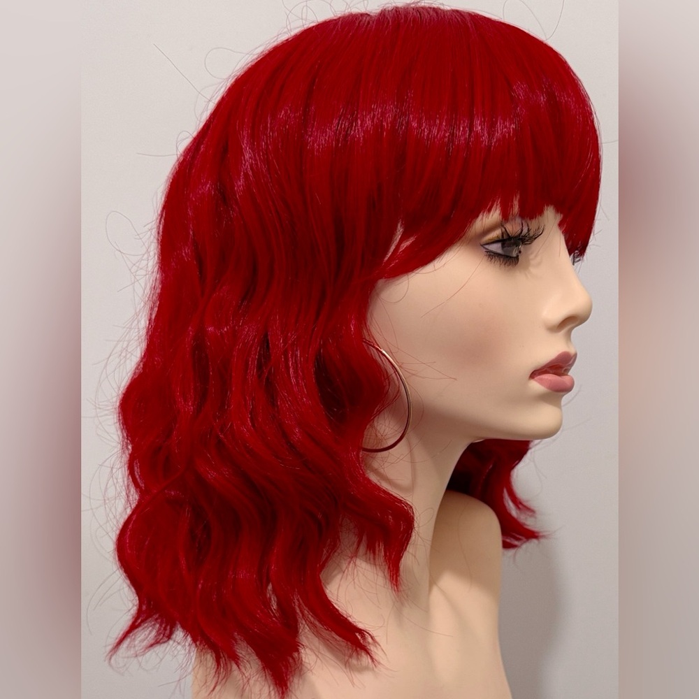 HAIR, 15” Wavy Bob with Bangs, Red - Picture 2 of 9